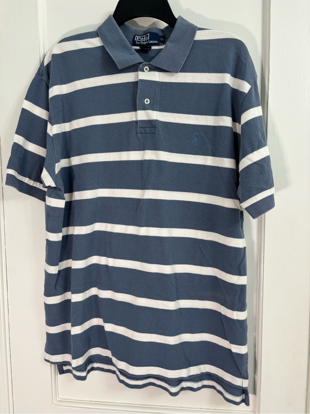 Ralph Lauren Blue and White Horizontal Stripe Polo